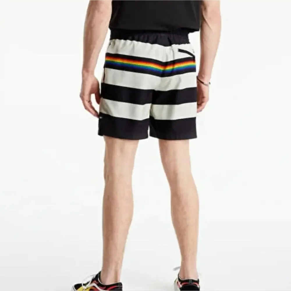 Vans Pride Collection Rainbow Striped Volley Swim Shorts Black Cream Medium NWT